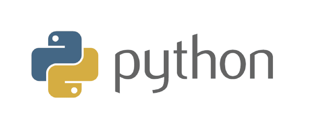 Логотип языка программирования Python и название Python с правой стороны логотипа. 