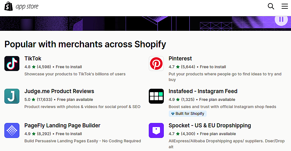 Shopify app market