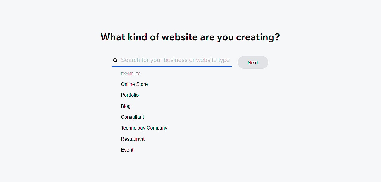 Select the type of website you want to create